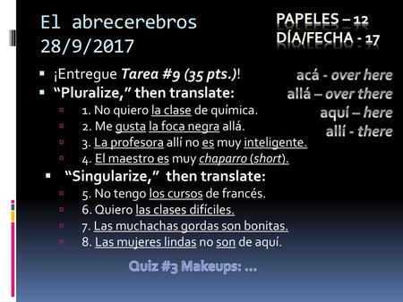 El abrecerebros 28/9/2017 Papeles – 12 Día/Fecha - 17 acá - over here