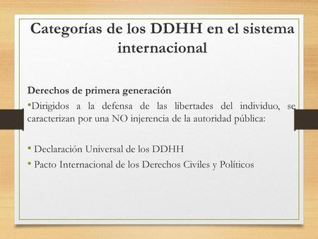 Categorías de los DDHH en el sistema internacional