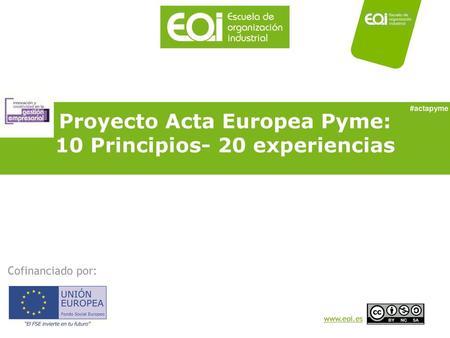 Proyecto Acta Europea Pyme: 10 Principios- 20 experiencias
