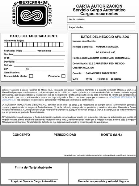CARTA AUTORIZACIÓN Servicio Cargo Automático Cargos recurrentes
