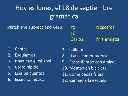 Hoy es lunes, el 18 de septiembre gramática