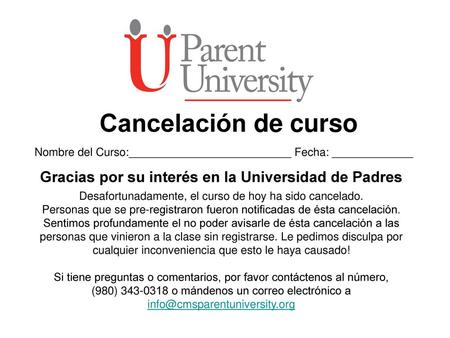 Gracias por su interés en la Universidad de Padres