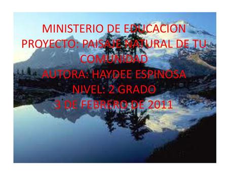 MINISTERIO DE EDUCACION PROYECTO: PAISAJE NATURAL DE TU COMUNIDAD AUTORA: HAYDEE ESPINOSA NIVEL: 2 GRADO 3 DE FEBRERO DE 2011.