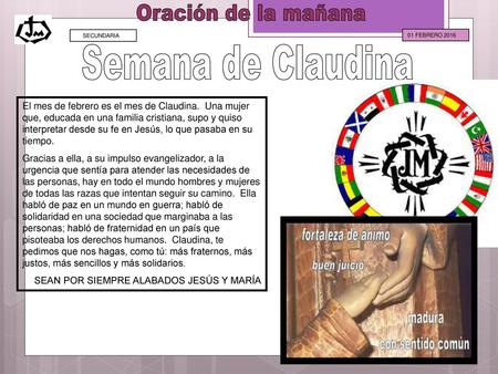 Oración de la mañana Semana de Claudina