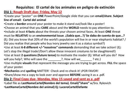 Requisitos: El cartel de los animales en peligro de extinción