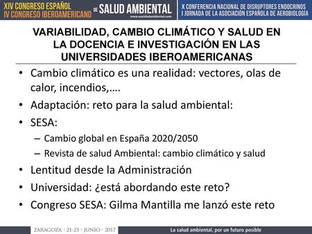 Adaptación: reto para la salud ambiental: SESA: