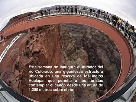 Esta semana se inaugura el mirador del río Colorado, una gigantesca estructura ubicada en una reserva de los indios Hualapai que permite a los turistas.