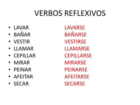 VERBOS REFLEXIVOS LAVAR LAVARSE BAÑAR BAÑARSE VESTIR VESTIRSE