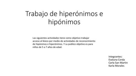 Trabajo de hiperónimos e hipónimos