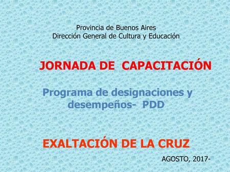 Provincia de Buenos Aires Dirección General de Cultura y Educación JORNADA DE CAPACITACIÓN Programa de designaciones y desempeños-