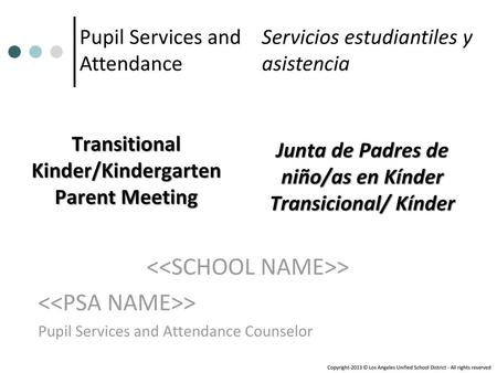Transitional Kinder/Kindergarten Parent Meeting
