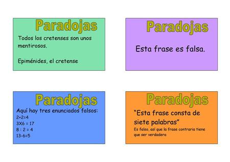 Paradojas Paradojas Paradojas Paradojas Esta frase es falsa.