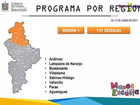 PROGRAMA POR REGION REGION ESCUELAS Anáhuac Lampazos de Naranjo