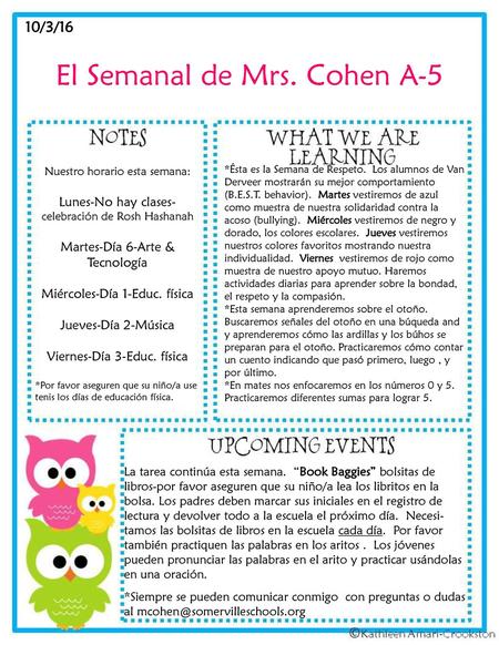 El Semanal de Mrs. Cohen A-5