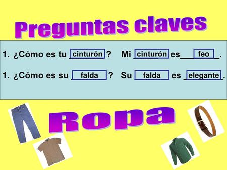 Preguntas claves Ropa ¿Cómo es tu _______ ? Mi _____ es________.