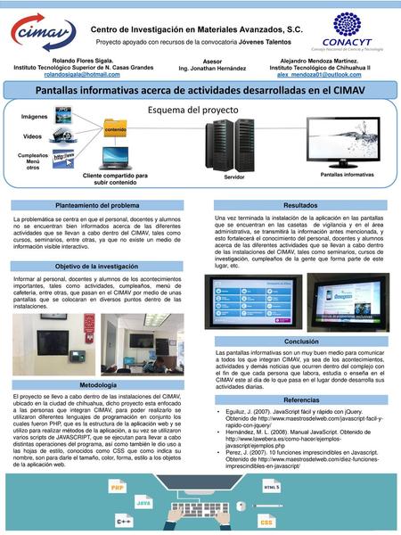 Pantallas informativas acerca de actividades desarrolladas en el CIMAV