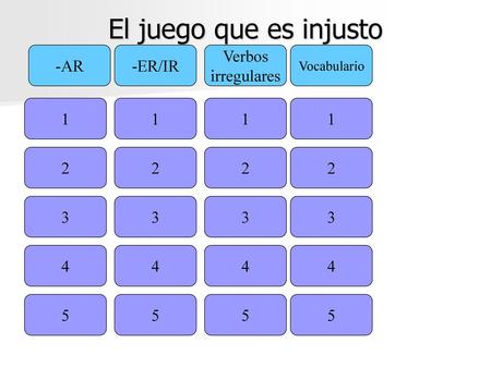 El juego que es injusto -AR -ER/IR Verbos irregulares