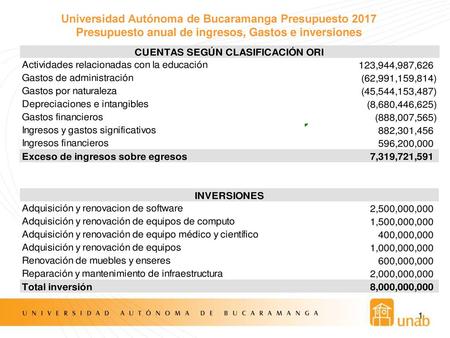 Universidad Autónoma de Bucaramanga Presupuesto 2017