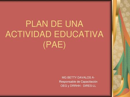 PLAN DE UNA ACTIVIDAD EDUCATIVA (PAE)