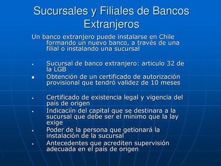 Sucursales y Filiales de Bancos Extranjeros