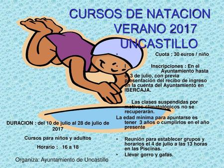 CURSOS DE NATACION VERANO 2017 UNCASTILLO