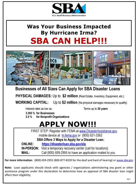 SBA CAN HELP!!! APPLY NOW!!! Was Your Business Impacted