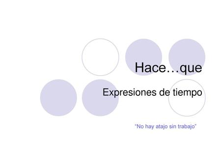 Hace…que Expresiones de tiempo “No hay atajo sin trabajo”
