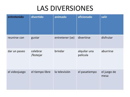 LAS DIVERSIONES entretenido divertido animado aficionado salir