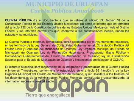 MUNICIPIO DE URUAPAN Cuenta Pública Anual 2016