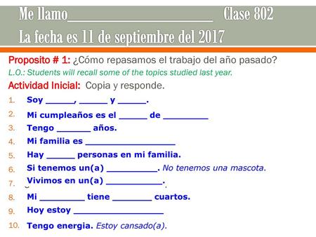 Proposito # 1: ¿Cómo repasamos el trabajo del año pasado?