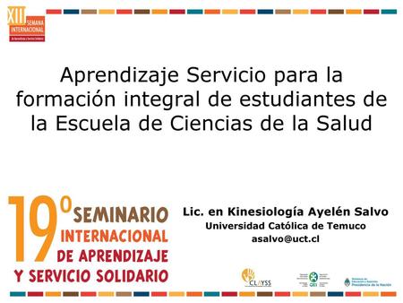 Lic. en Kinesiología Ayelén Salvo Universidad Católica de Temuco