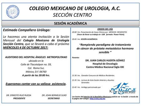 COLEGIO MEXICANO DE UROLOGIA, A.C. SECCIÓN CENTRO