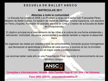 E S C U E L A D E B A L L E T A N S C O MATRICULAS 2011