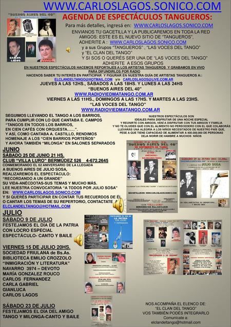 AGENDA DE ESPECTÁCULOS TANGUEROS: JULIO
