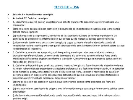 TLC CHILE – USA Sección B – Procedimientos de origen
