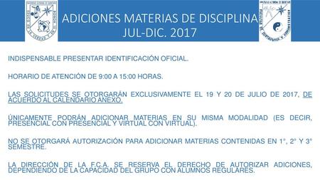 ADICIONES MATERIAS DE DISCIPLINA JUL-DIC. 2017