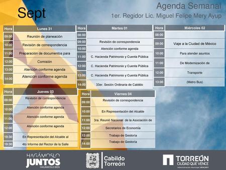 Sept Agenda Semanal 1er. Regidor Lic. Miguel Felipe Mery Ayup Cabildo