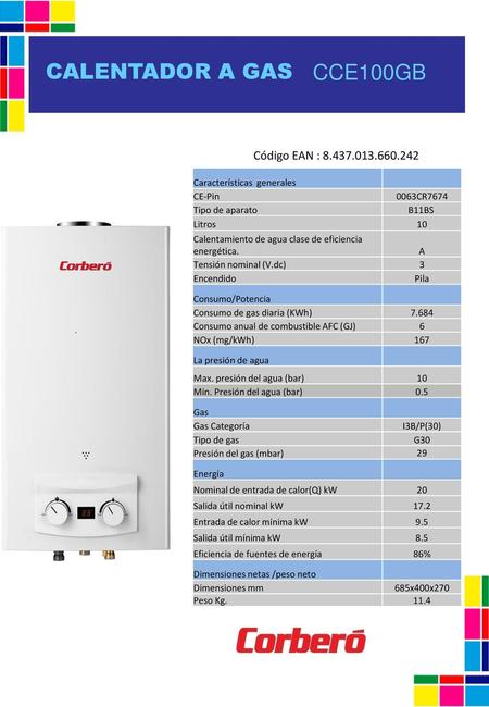 CALENTADOR A GAS CCE100GB Código EAN :