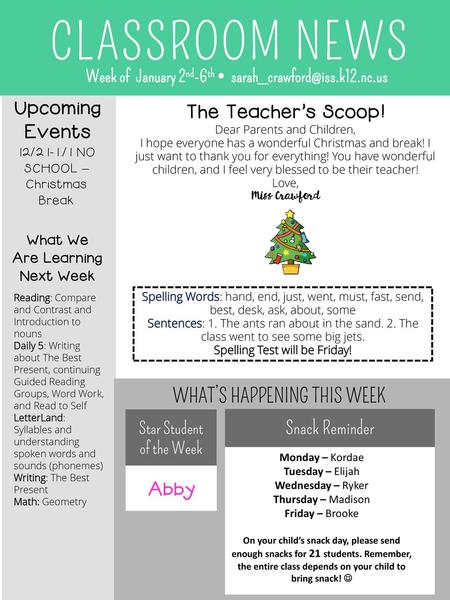 CLASSROOM NEWS Upcoming Events The Teacher’s Scoop!