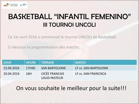 BASKETBALL “INFANTIL FEMENINO” III TOURNOI UNCOLI