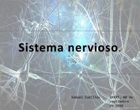 Sistema nervioso. Samuel Cubillos XXXXX, 00 de septiembre de 2016.