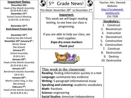 Book Report Project Due December 24th-January 6th :
