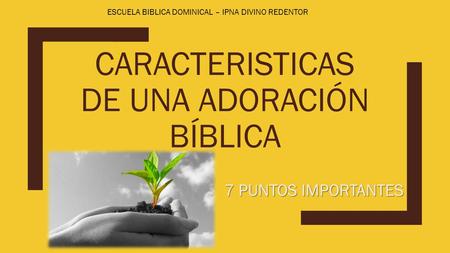 CARACTERISTICAS DE UNA ADORACIÓN BÍBLICA 7 PUNTOS IMPORTANTES ESCUELA BIBLICA DOMINICAL – IPNA DIVINO REDENTOR.