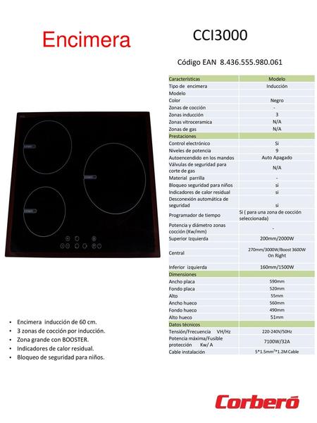 Encimera CCI3000 Código EAN