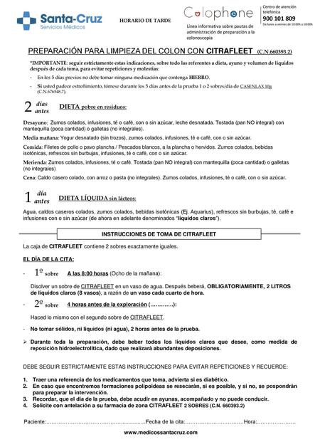 INSTRUCCIONES DE TOMA DE CITRAFLEET