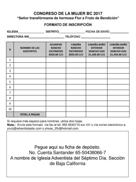 Pegue aquí su ficha de depósito. No. Cuenta Santander