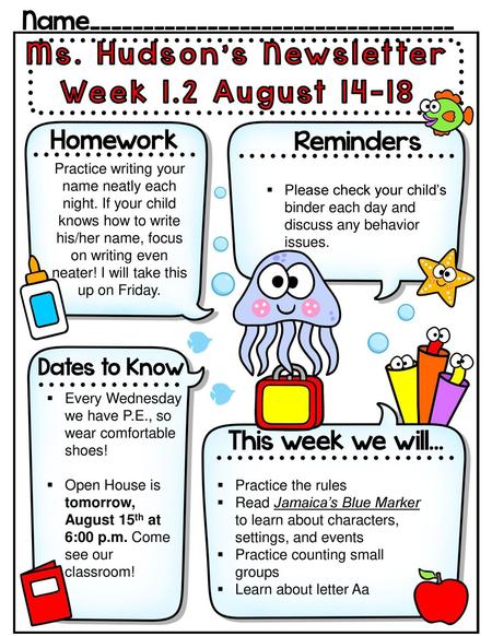Ms. Hudson’s Newsletter Week 1.2 August 14-18