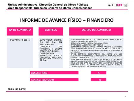 INFORME DE AVANCE FÍSICO – FINANCIERO