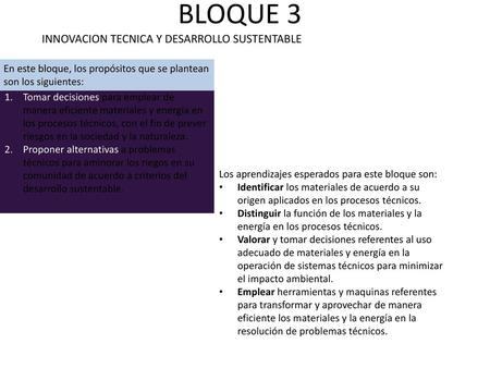 BLOQUE 3 INNOVACION TECNICA Y DESARROLLO SUSTENTABLE