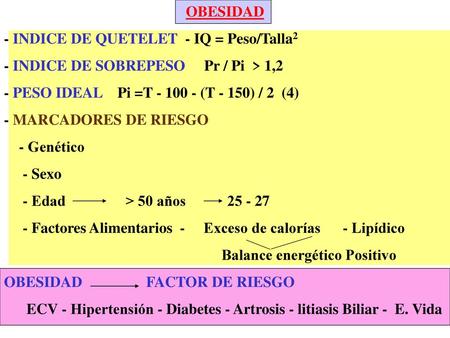 OBESIDAD - INDICE DE QUETELET  - IQ = Peso/Talla2